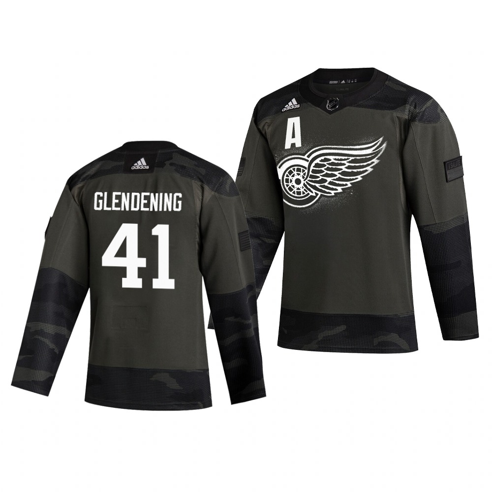 Detroit Red Wings #41 Luke Glendening Adidas 2019 Veterans Day Men's Authentic Practice NHL Jersey Camo